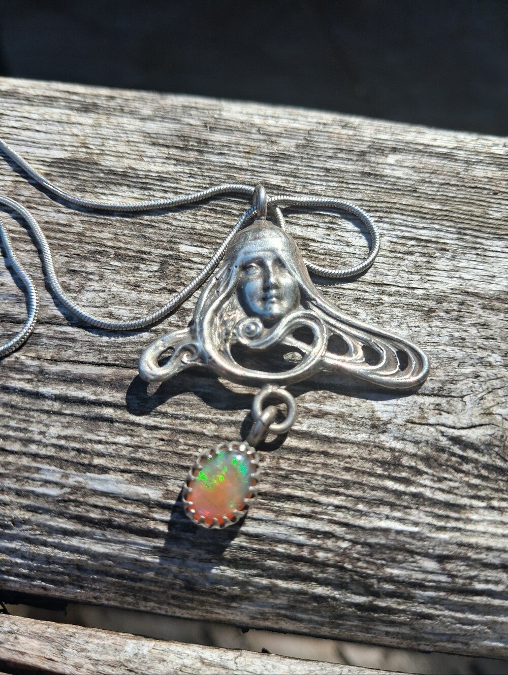 art nouveau silver opal necklace